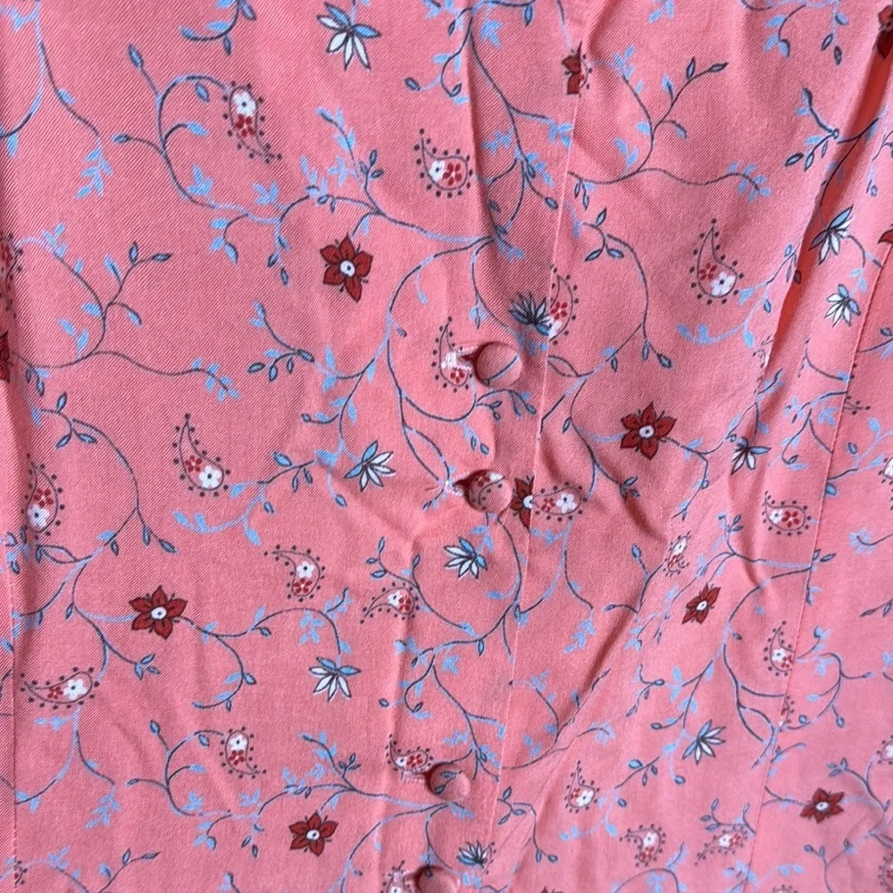Vintage New Frontier Coral Pink Floral Rayon Blouse XL Cottagecore Boho USA Made